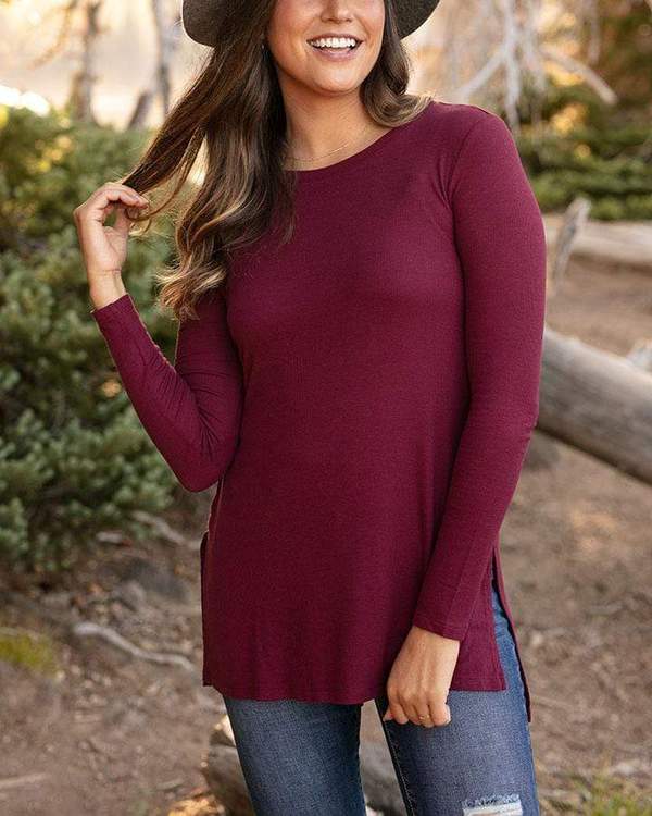 Grace & Lace Ribbed Long Sleeve Tunic Tee - BeautyOfASite - Central Illinois Gifts, Fashion & Beauty Boutique