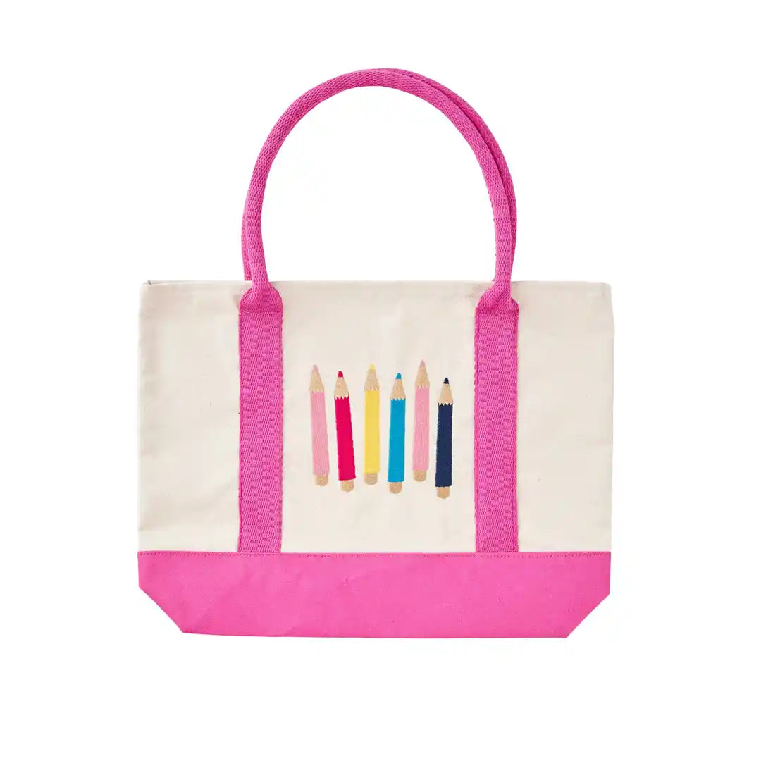 Mud Pie Pink Colored Pencil School Tote Bag
