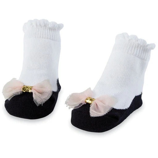 Mud Pie Pink Mesh Bow Black Shoe Baby Socks