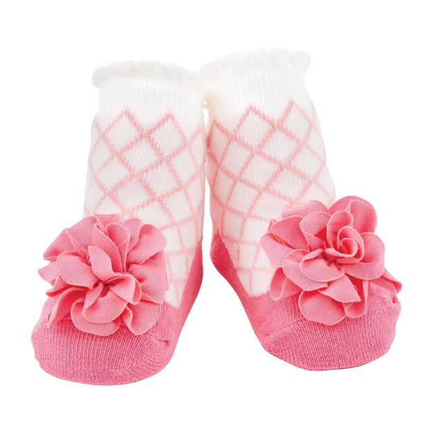 Mudpie Pink Lattice Flower Baby Socks