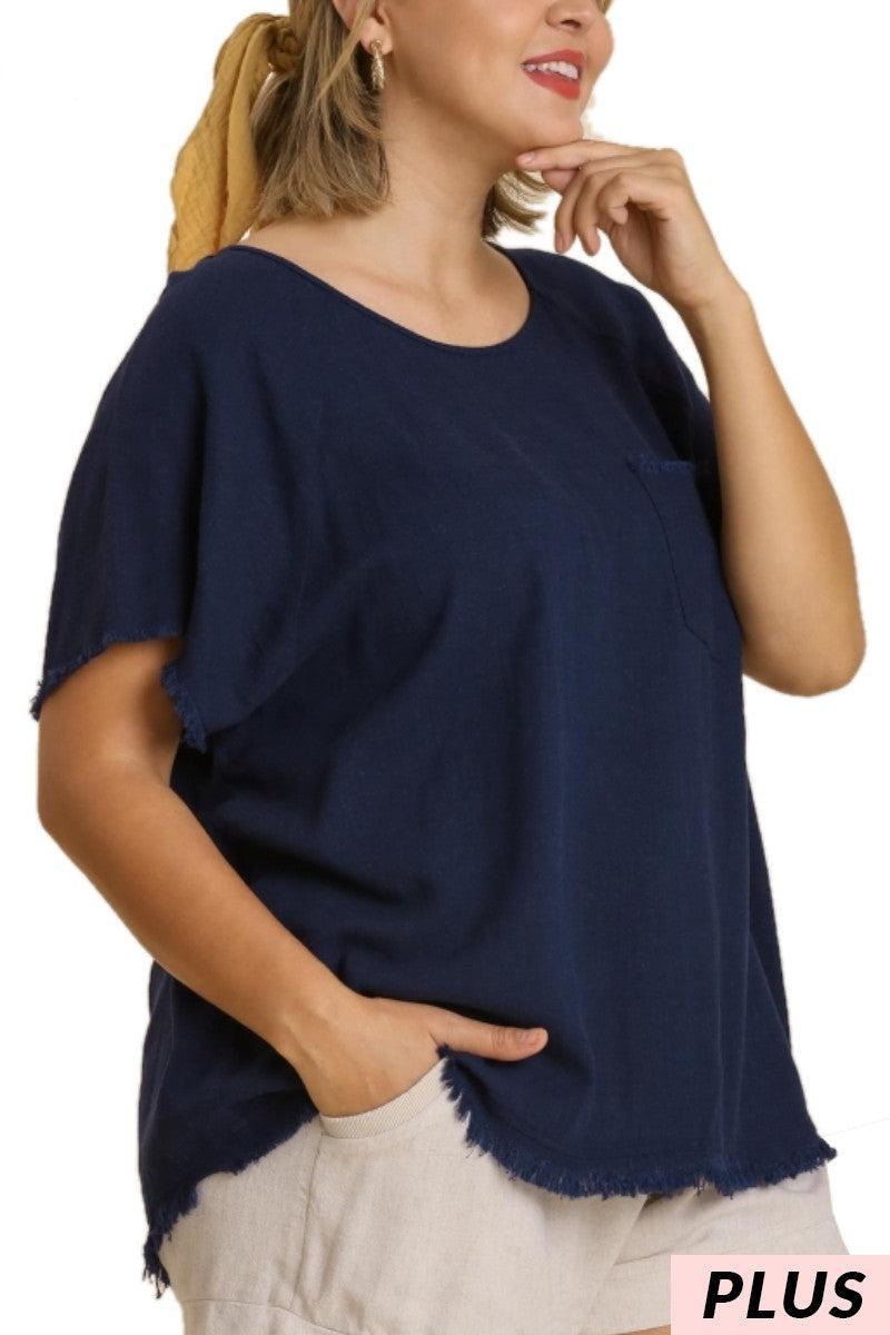Umgee Linen Raw Edge Hem Top - Curvy