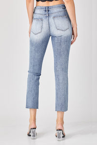 Risen Mid-Rise Straight Raw Edge Jeans