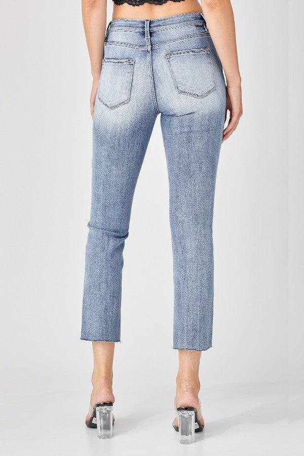 Risen Mid-Rise Straight Raw Edge Jeans - Curvy - BeautyOfASite