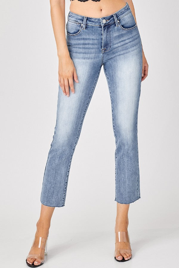 Risen Mid-Rise Straight Raw Edge Jeans
