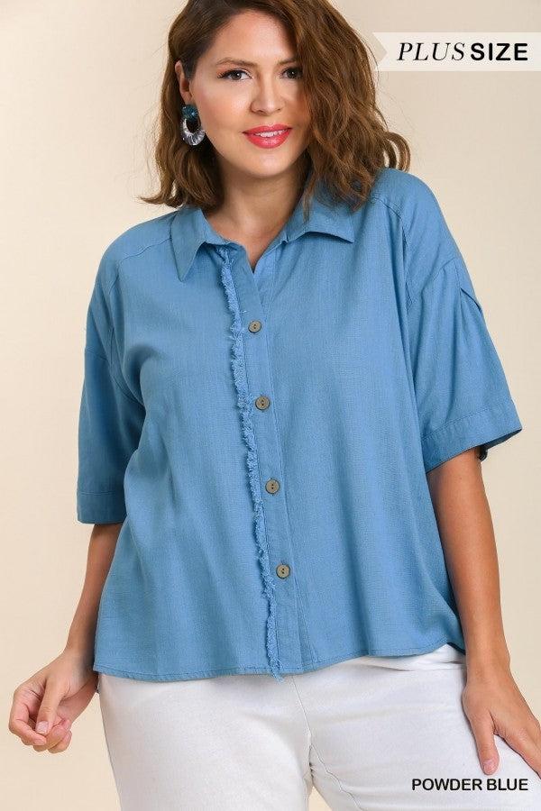 Umgee Frayed Hem Button Up Top - Curvy