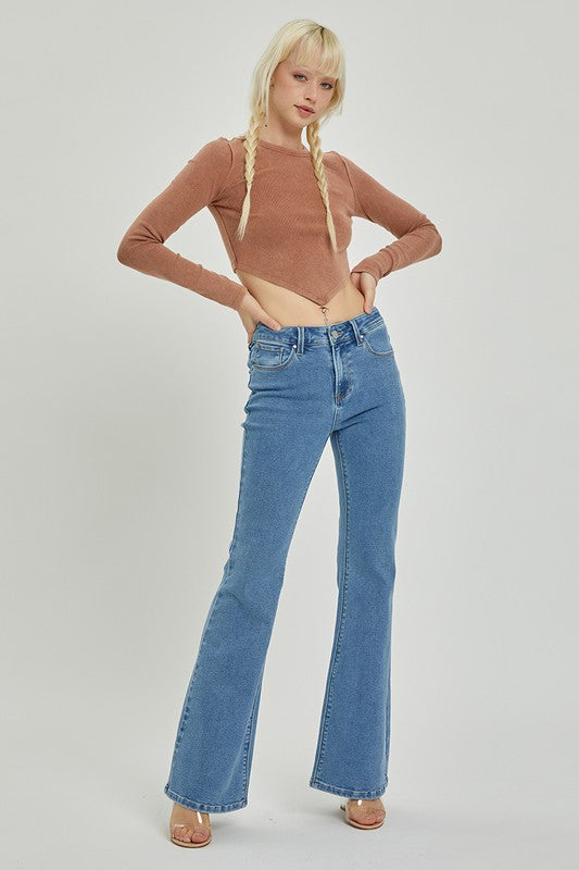 Risen Hi-Rise Clean Flare Jeans - BeautyOfASite
