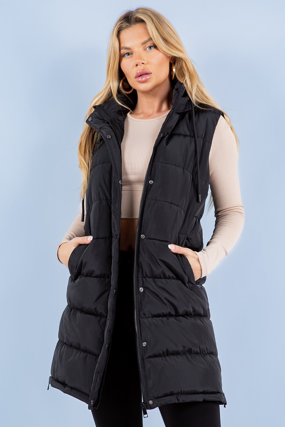 Coat Womens Long Puffer Vests Long Puffer Hooded Puffy Vest Sweet