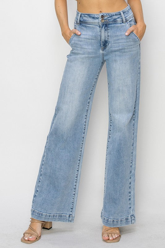 Risen High Rise Double Button Jeans