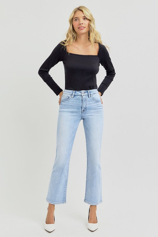 Risen High Rise Crop Straight Jeans