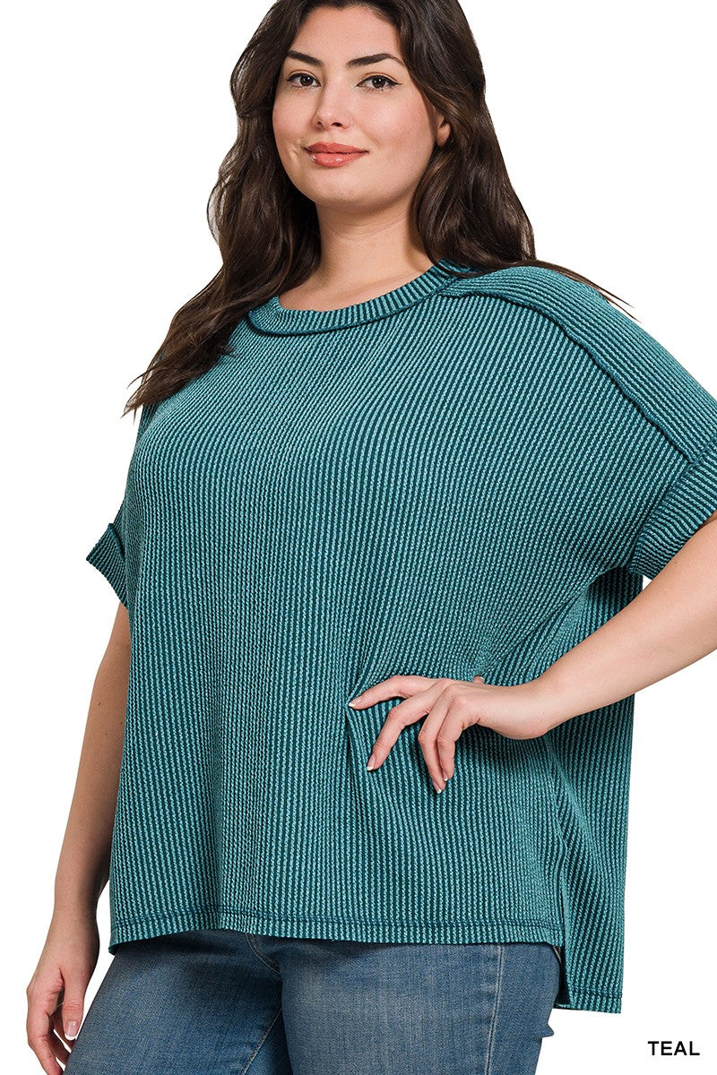 Zenana Ribbed Cuff Sleeve Top - Curvy