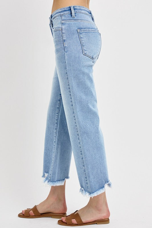 Risen Mid-Rise Crop Straight Jeans