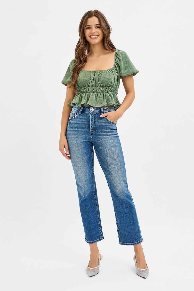 Risen High Rise Crop Straight Jeans