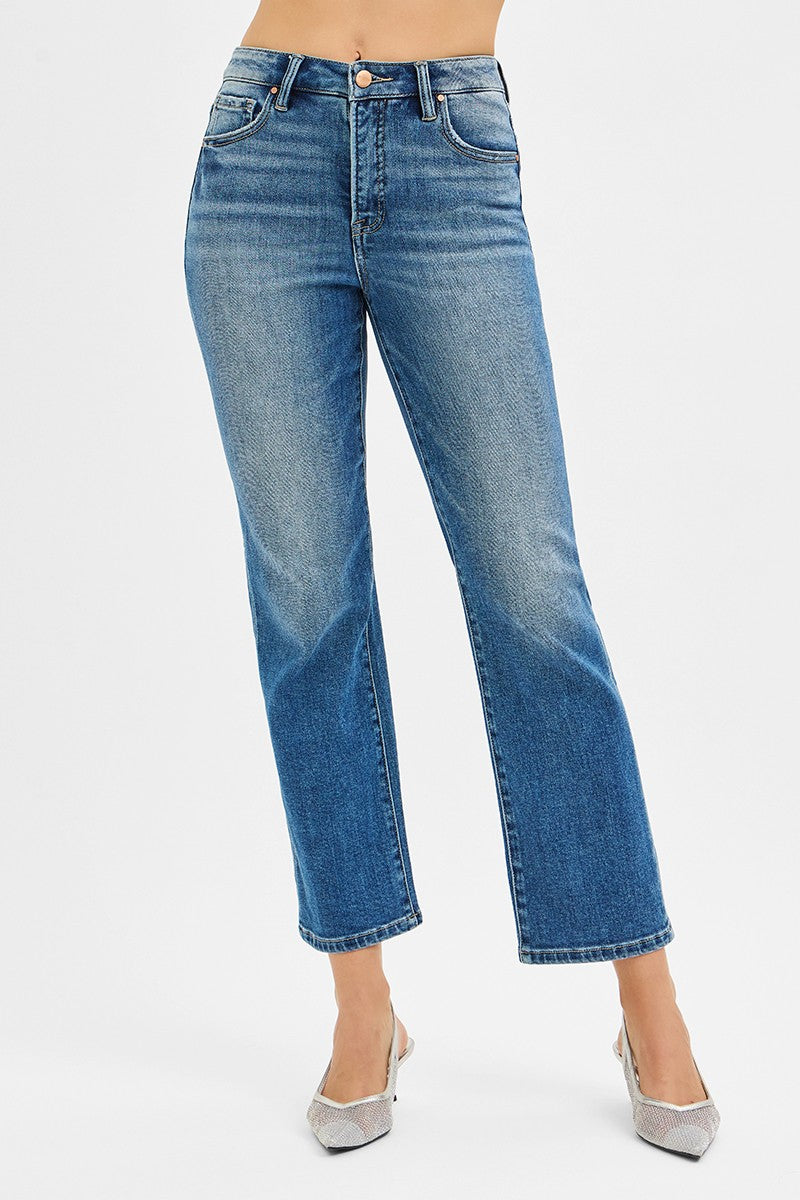 Risen High Rise Crop Straight Jeans