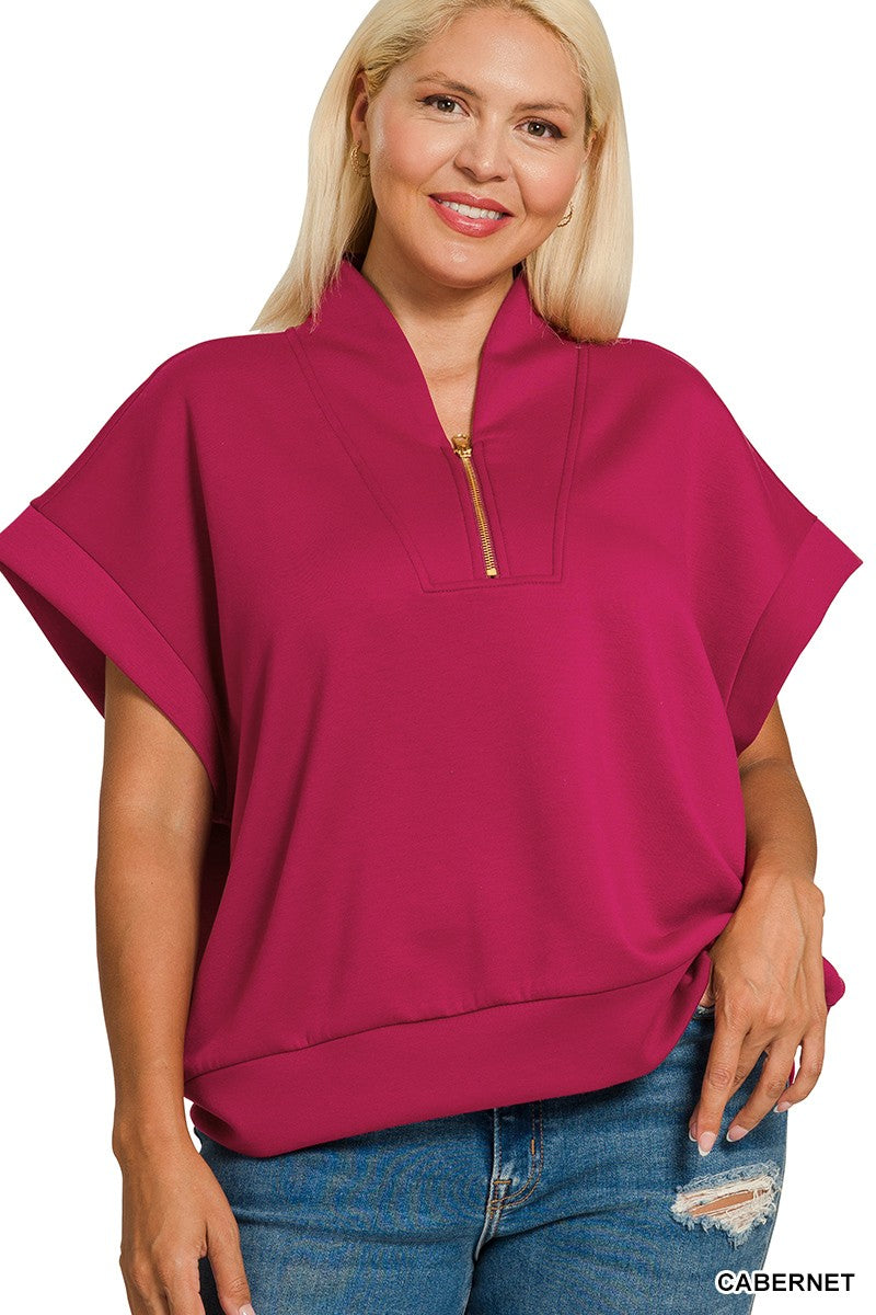 Zenana Scuba High Neck Half Zip Vest - Curvy