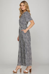 She & Sky Short Sleeve Woven Jumpsuit