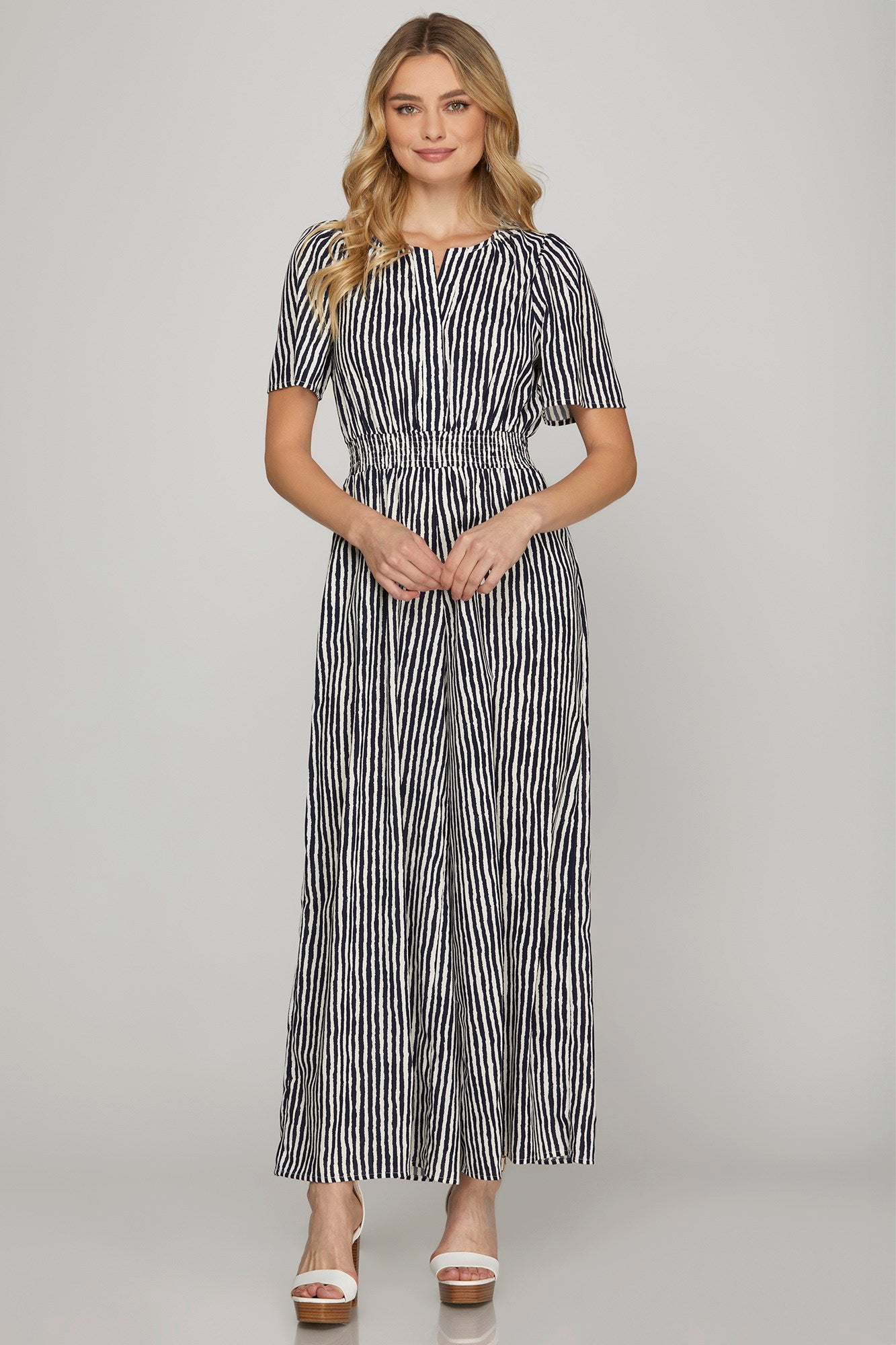 She & Sky Short Sleeve Woven Jumpsuit