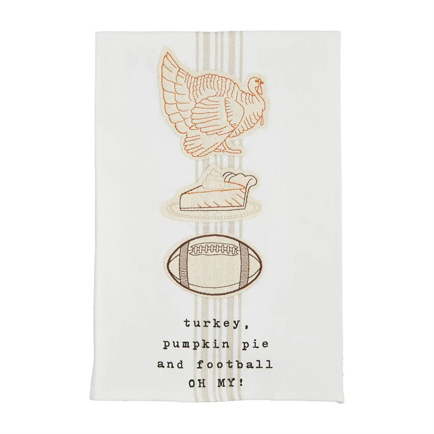 Mud Pie Thanksgiving Embroidered Towels football