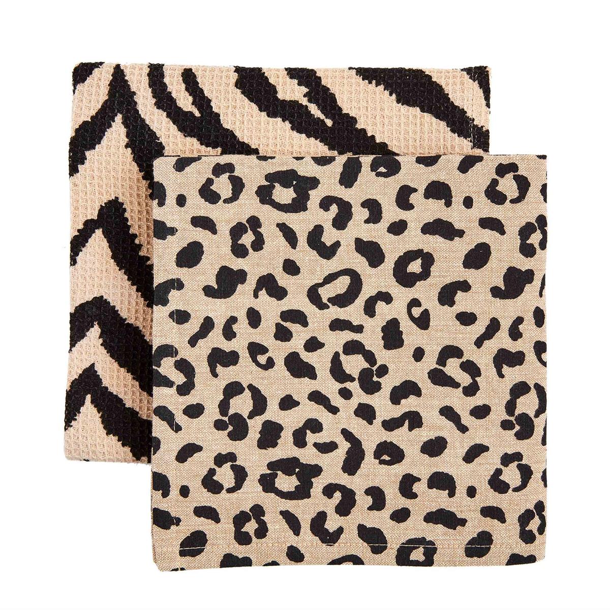 Mud Pie Animal Print Towel Set Zebra and Leopard