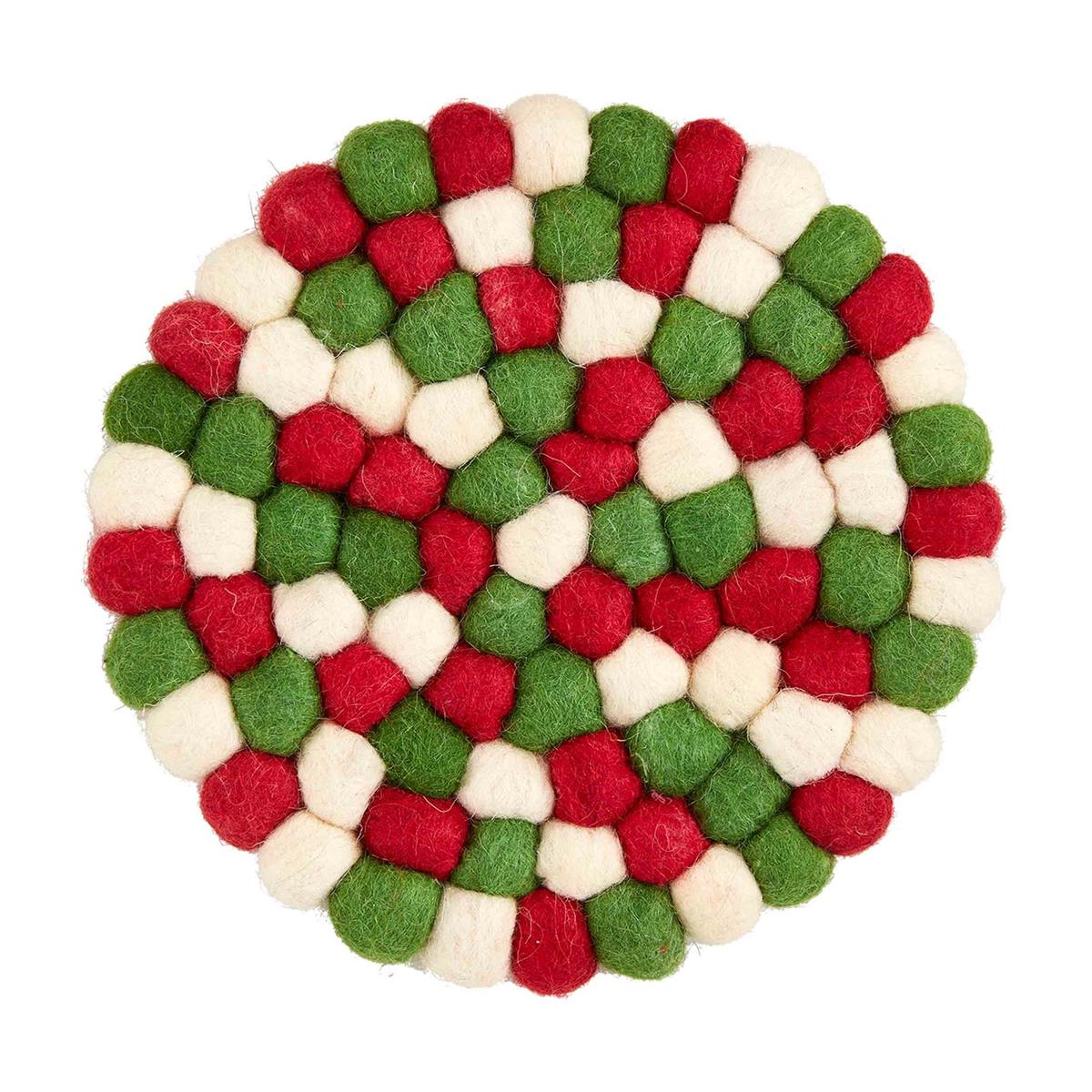 Mud Pie Red and Green Christmas Pom Pom Trivets