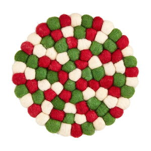 Mud Pie Red and Green Christmas Pom Pom Trivets