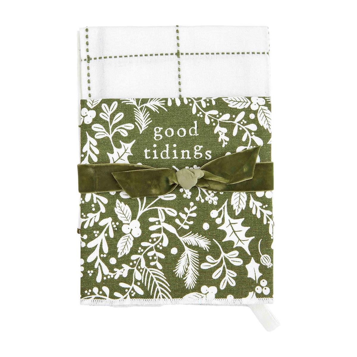 Mud Pie Good Tidings White & Green Christmas Towel Set