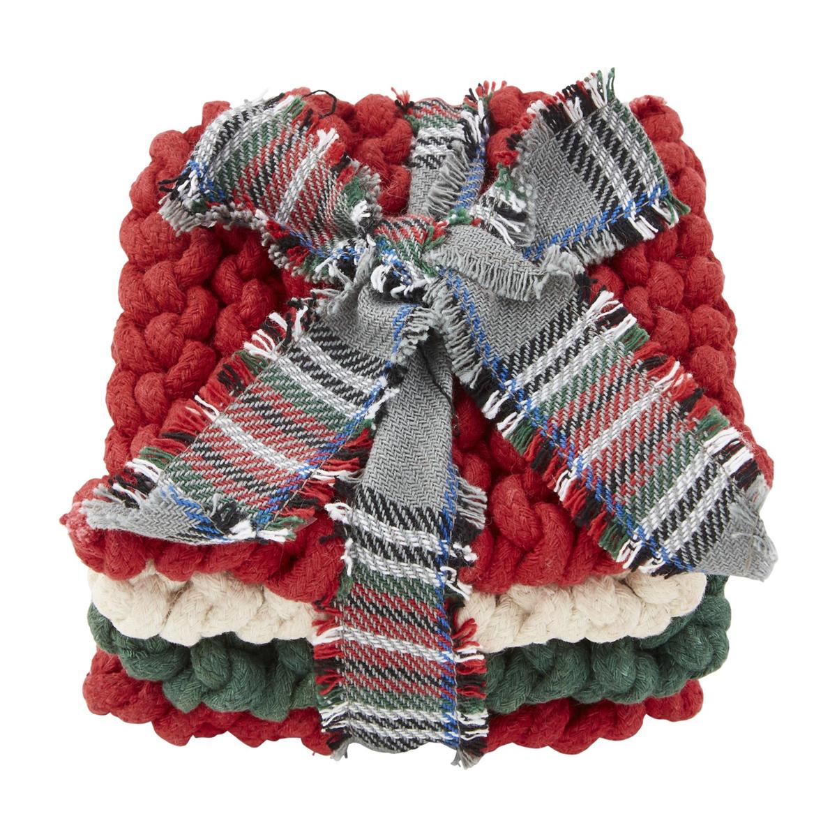 Mud Pie Christmas Crochet Coaster Set