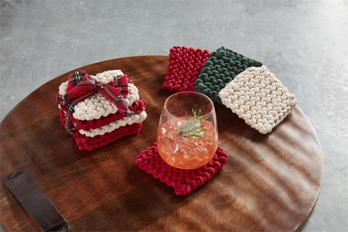 Mud Pie Christmas Crochet Coaster Set