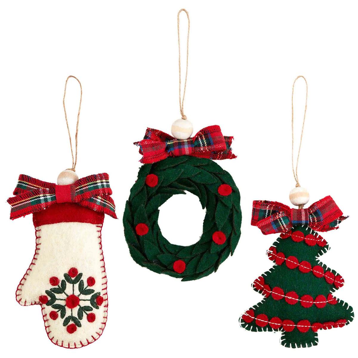 Mud Pie Tartan Bow Felt Ornaments