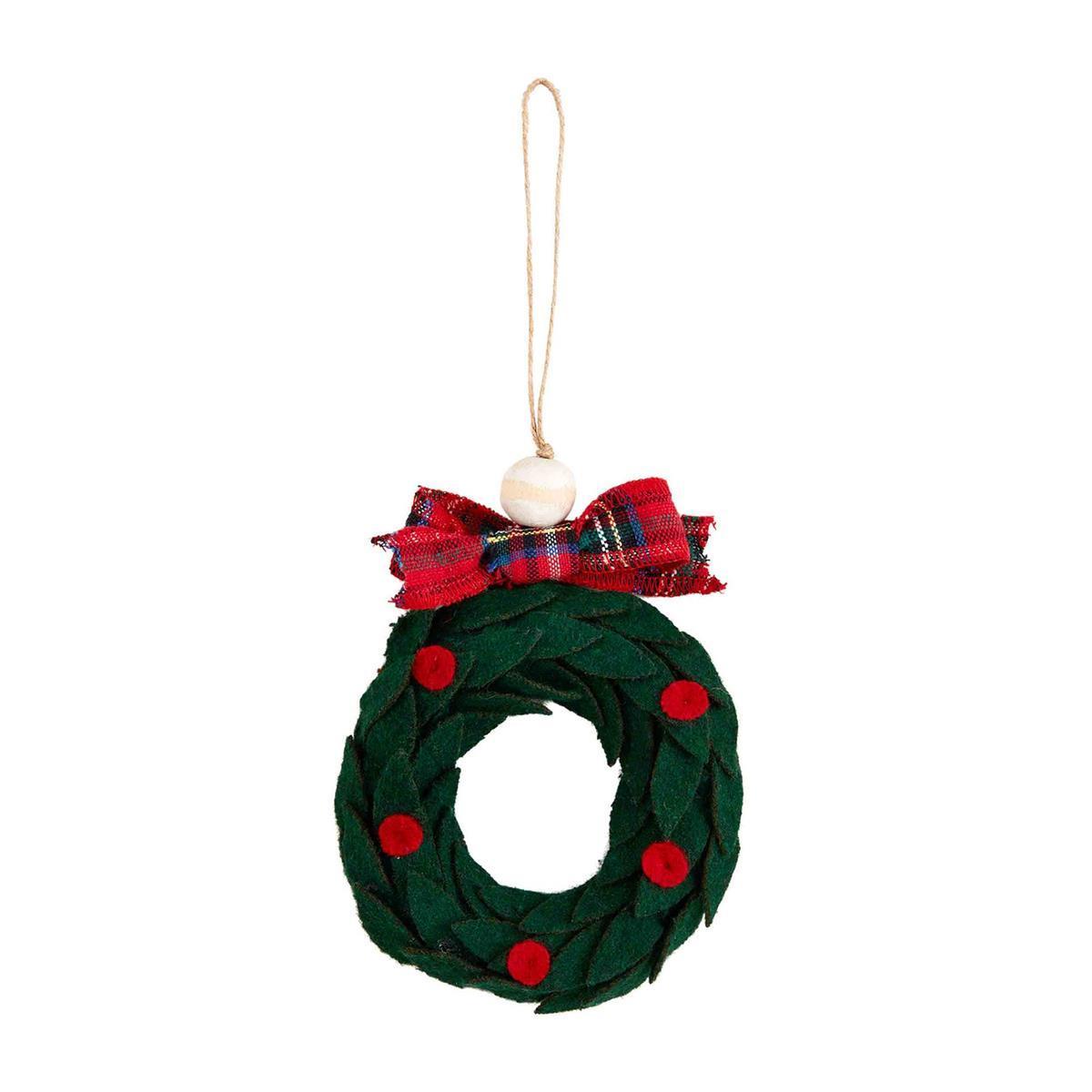 Mud Pie Tartan Bow Felt Wreath Ornaments