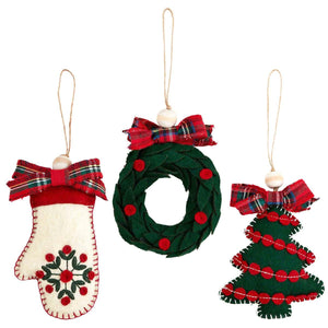 Mud Pie Tartan Bow Felt Ornaments