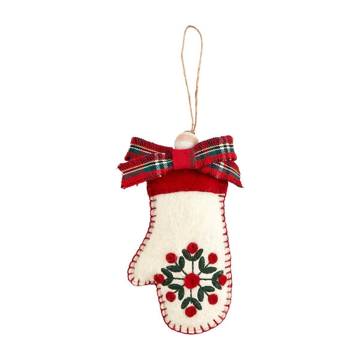 Mud Pie Tartan Bow Felt Mitten Ornaments