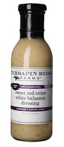 Terrapin Ridge Farms sweet red onion white balsamic dressing bottle on a white background