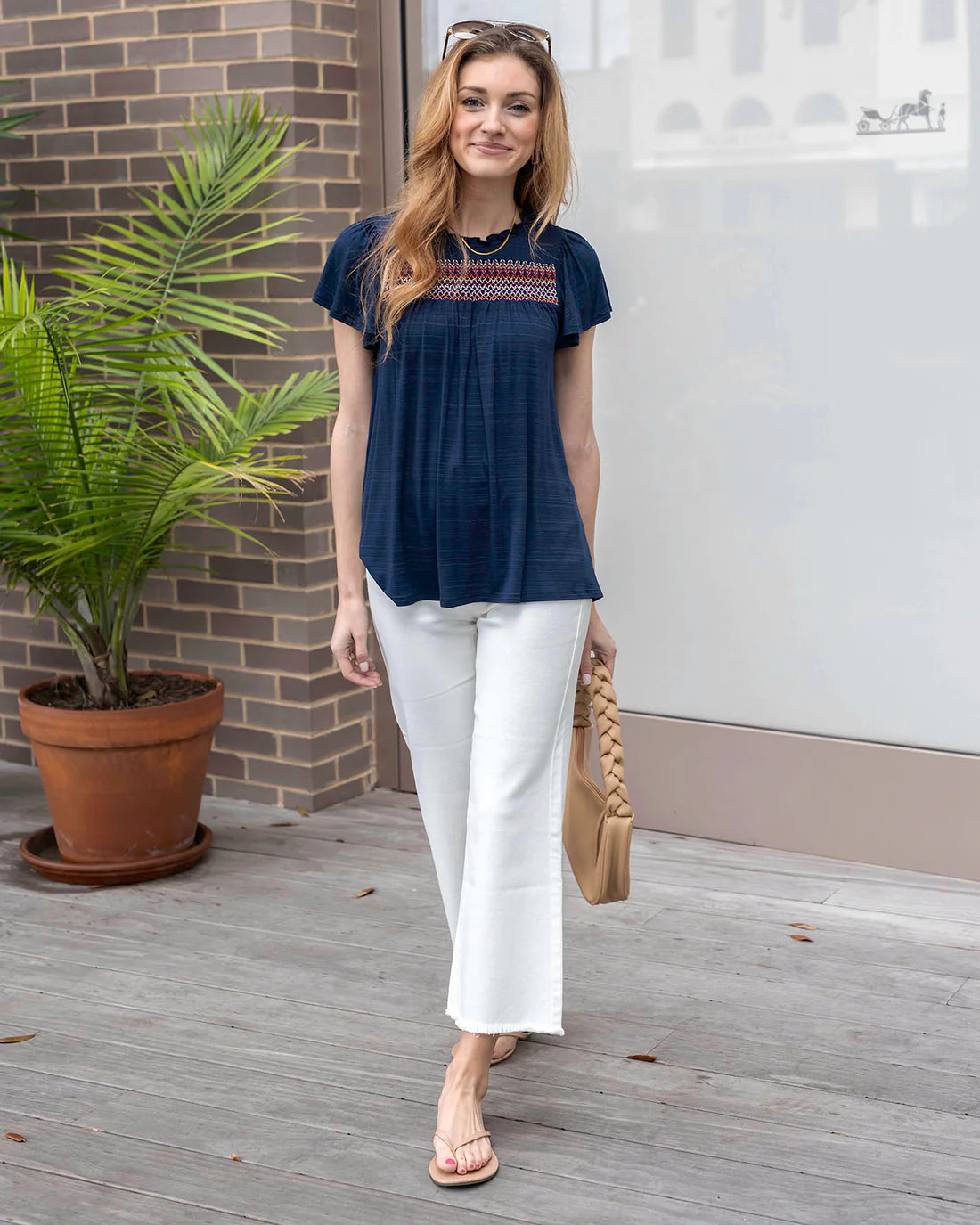 Grace and Lace Ellis Knit Navy Embroidered Top