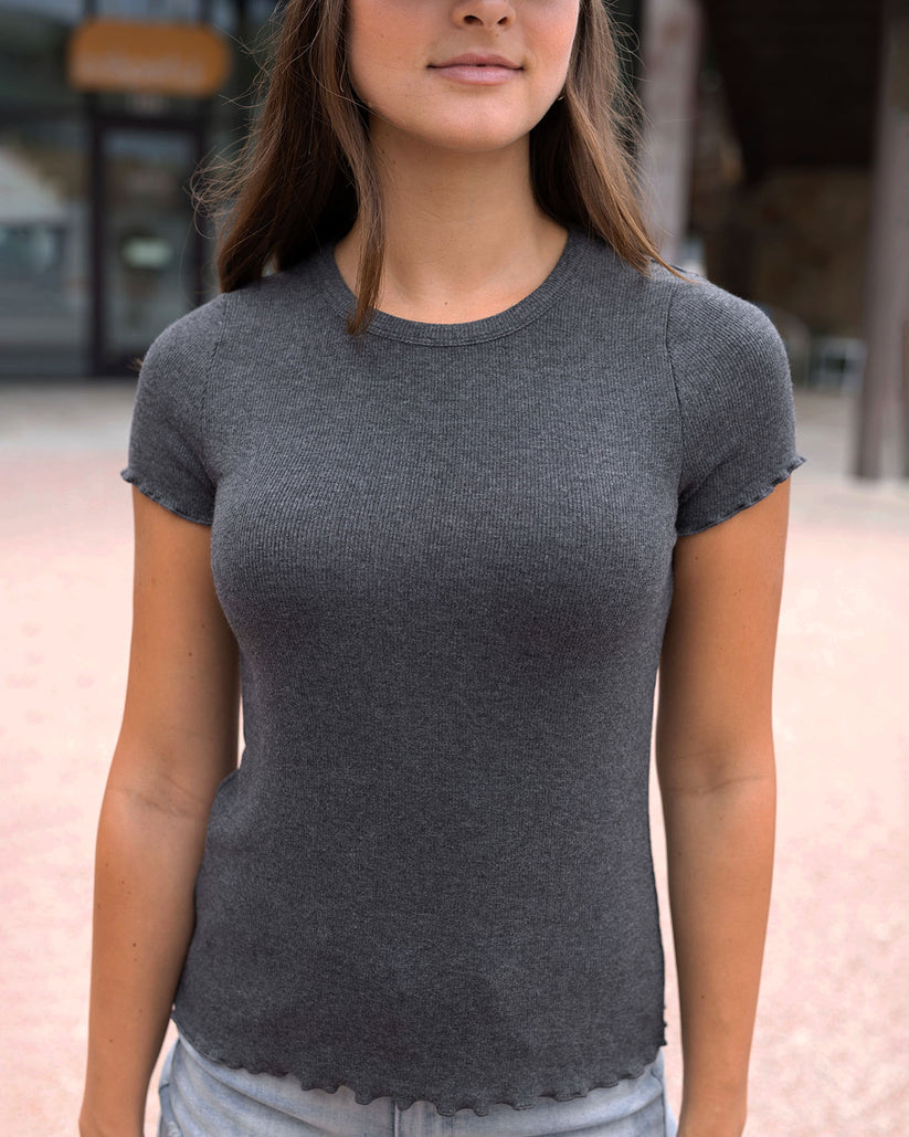 Grace & Lace Fitted Ribbed Tee - Charcoal