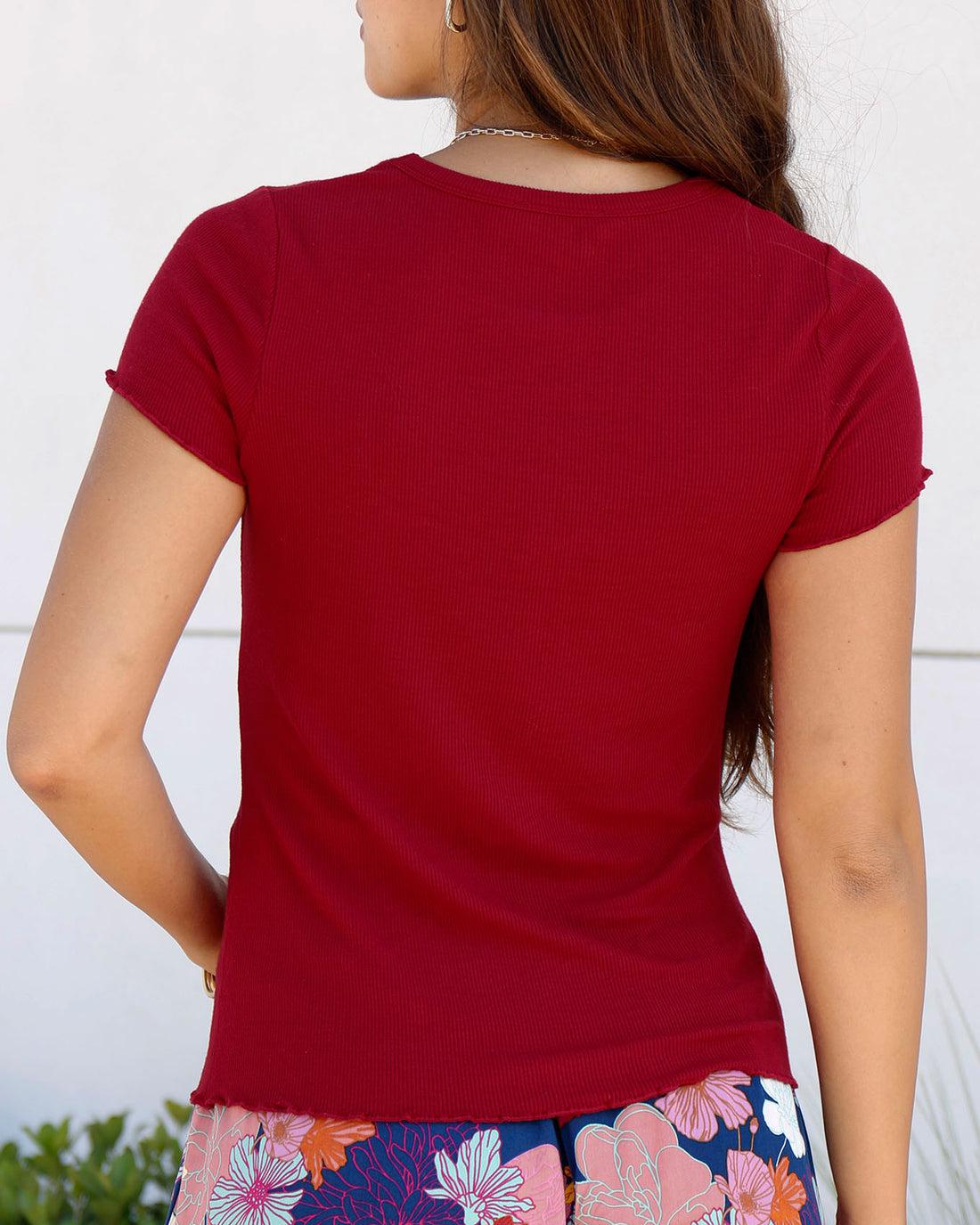 Grace & Lace Fitted Ribbed Tee - Ruby