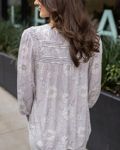 Grace & Lace Floral Pintuck Top - Sketched Floral