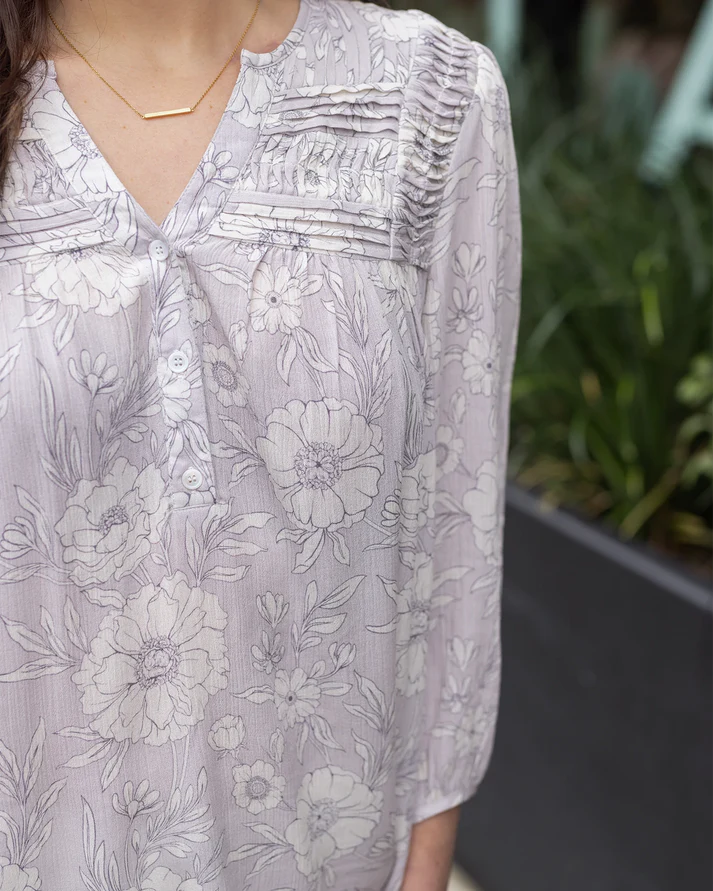 Grace & Lace Floral Pintuck Top - Sketched Floral