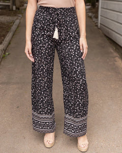 Grace & Lace Floral Print Wide Leg Pants - Black