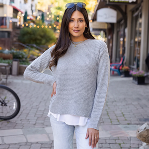 Grace & Lace Heathered Waffle Knit Sweater - Grey