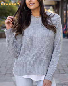 Grace & Lace Heathered Waffle Knit Sweater - Grey