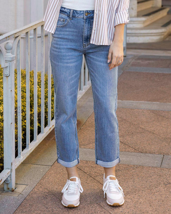 Grace & Lace High-Rise Non-Distressed Girlfriend Jeans - Mid