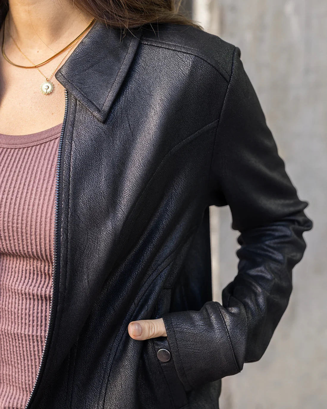 Grace & Lace Lightweight Faux Leather Jacket - Black