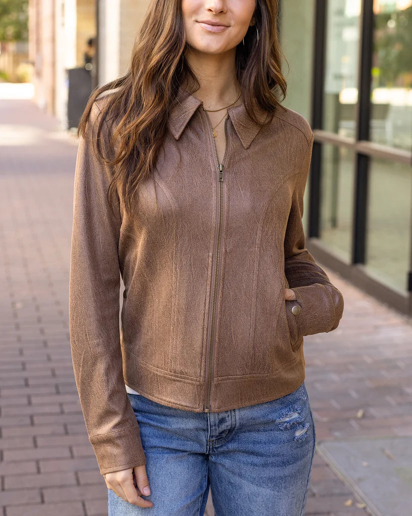 Grace & Lace Lightweight Faux Leather Jacket - Cafe