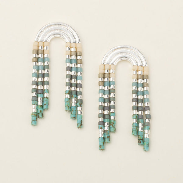 Scout Curated Wears Chromacolor Miyuki Rainbow Fringe Earrings Turquoise Multi Gold