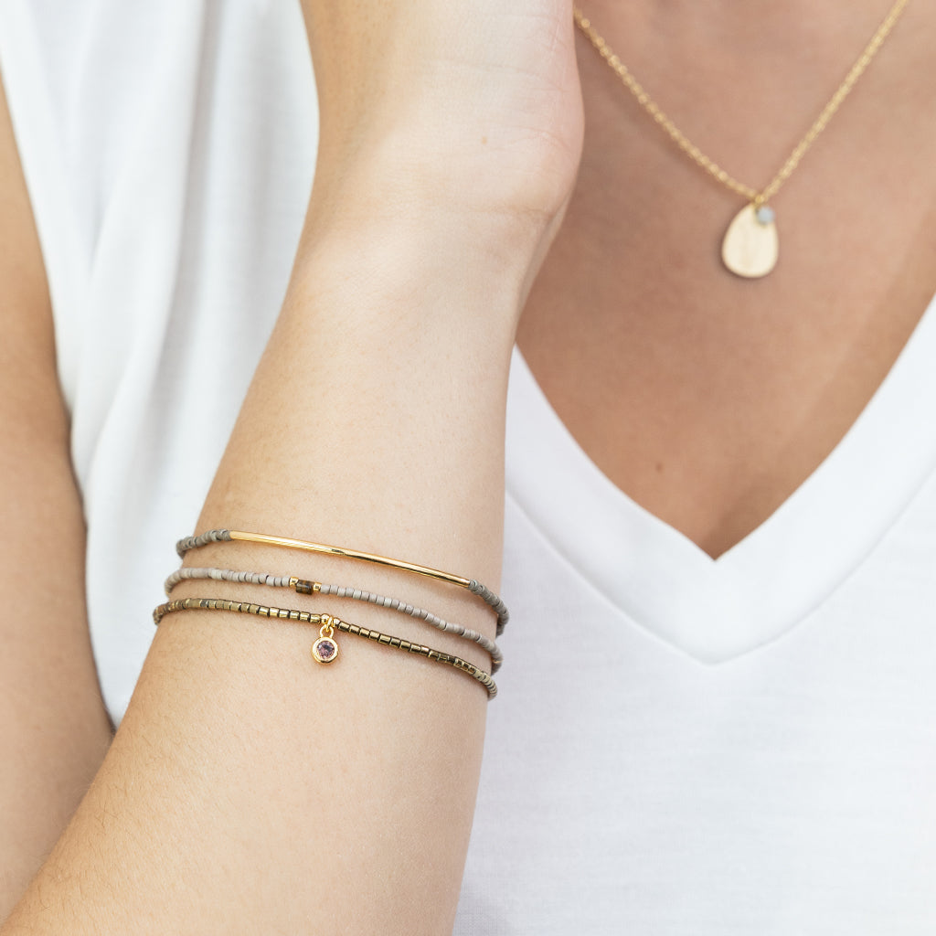 Scout Curated Wears Tonal Chromacolor Miyuki Bracelet Trio - Pewter/Gold