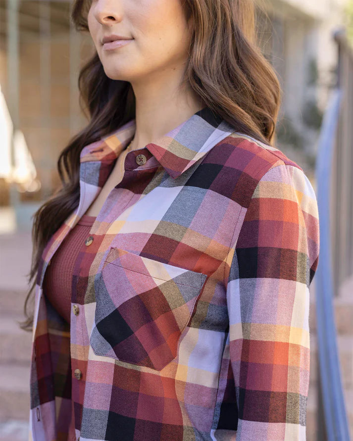 Grace & Lace Northern Plaid Flannel Top - Sunset Plaid