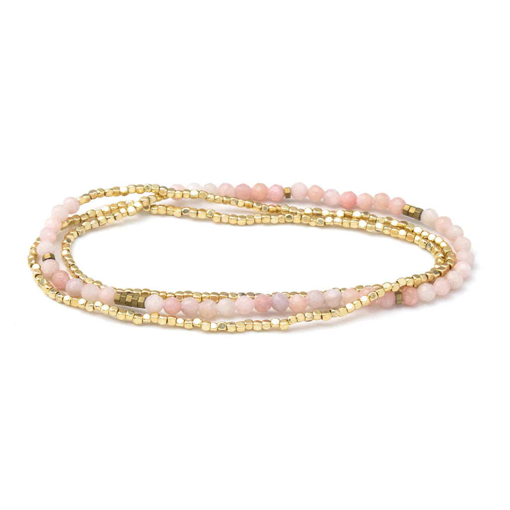 Scout Curated Wears Delicate Stone Wrap Bracelet/Necklace - Pink Opal/Gold