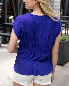 Grace and Lace Shirred Smocked Top - Blue Violet