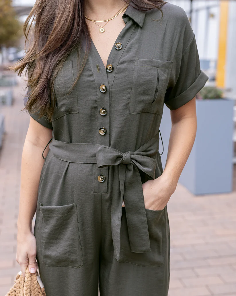 Grace & Lace Short Sleeve Utility Jumpsuit