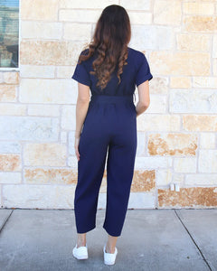 Grace & Lace Short Sleeve Utility Jumpsuit - Navy